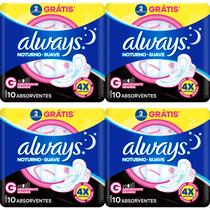 Kit c/4 Absorvente Always Noturno Suave ”G” c/10 Unidades