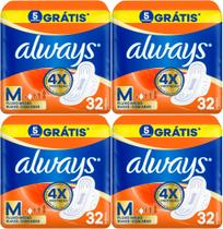 Kit c/4 Absorventes Always Pink Suave Com Aba 32 Unidades cada