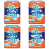 Kit c/4 Absorventes Básico Malha Seca Sem Abas Always Simples c/8 Unidades cada