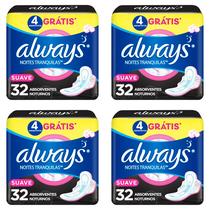 Kit c/4 Absorventes Cobertura Suave Noturno Com Abas Always Simples 32 Unidades cada