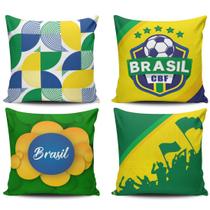 Kit c/ 4 Almofadas Cheias Copa do Mundo Brasil Torcida 45cm x 45cm com Refil