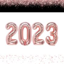 kit c/4 balões metalizado numero 2024 Reveillon rosê 32"