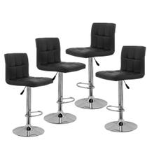 Kit C 4 Banqueta Estofada Gomos Preta Base Giratória Cromada Altura Regulável Cozinha Bar Bancada