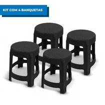 Kit C/4 Banquinhos Bancos Plásticos Pretos Resistentes Leves Arqplast Empilhavel Para Bar Cozinha Lanchonete Restaurante