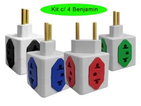 Kit c/ 4 Benjamin Adaptador Tomada Bivolt 20a E 10a Cubo 4 Entradas