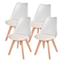 Kit c/4 cadeiras Leda Charles Eames, Saarinen Wood com almofada branca