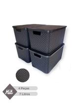 Kit c 4 Caixa Cesto Organizadora Tampa Empilhável Plástico Preto 7 Litros Organizador Brinquedo Casa