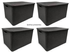 Kit c/ 4 Caixas Organizadoras Rattan 15L preto c/ Tampa - ARQPLAST Kit c/ 4 Caixas Organizadoras Rattan 15L preto c/ Tampa - ARQPLAST