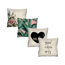 Kit C/ 4 Capas De Almofadas Estampadas Decorativas para Sofá 100% algodão - 45x45cm Kit C/ 4 Capas De Almofadas Estampadas Decorativas para Sofá 100% algodão - 45x45cm