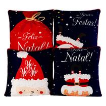 Kit c/ 4 Capas de Almofadas Natal Ano Novo Estampadas 45cm x 45cm c/ Viés