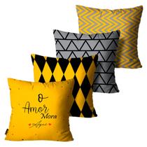 Kit C/ 4 Capas Para Almofada O Amor Mora Aqui Amarelo 45x45 Kit C/ 4 Capas Para Almofada O Amor Mora Aqui Amarelo 45x45