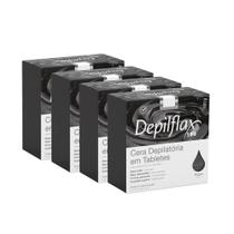 Kit c/ 4 Ceras Negra Depilação em Tablete Quente Depilatória Depilflax 500g