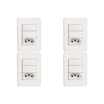 Kit C/4 - Conjunto Perlex Aros 4X2 Branco Com Placa(2Simp...