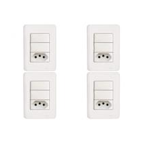 Kit C/4 - Conjunto Perlex Aros 4X2 Branco Com Placa(2Simp... Kit C/4 - Conjunto Perlex Aros 4X2 Branco Com Placa(2Simp...