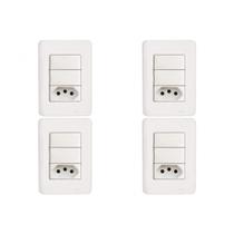 Kit C/4 - Conjunto Perlex Aros 4X2 Branco Com Placa(2Simp... Kit C/4 - Conjunto Perlex Aros 4X2 Branco Com Placa(2Simp...