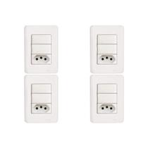 Kit C/4 - Conjunto Perlex Aros 4X2 Branco Com Placa(2Simp... Kit C/4 - Conjunto Perlex Aros 4X2 Branco Com Placa(2Simp...