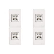 Kit C/4 - Conjunto Perlex Aros 4X2 Branco Com Placa(2Toma...