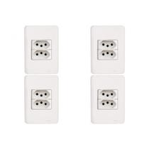 Kit C/4 - Conjunto Perlex Aros 4X2 Branco Com Placa(2Toma...