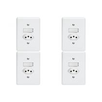 Kit C/4 - Conjunto Perlex''Branca''Com Placa(1Paralelo+Toma...