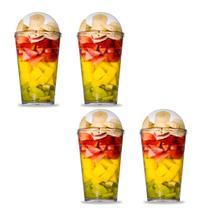 Kit C/4 Copo Tampa Bolha 400ML Servir Salada Doces 15,5x8cm