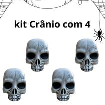 Kit C/4 Crânio 16cm Esqueleto Enfeite Halloween Decoração