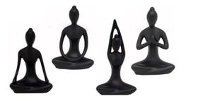 Kit C/4 Estátuas Enfeite Decorativo Posições De Yoga - Preto