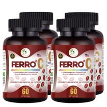 KIT C/4 Ferro Vitamina C Quelado Premium 60 Cáps Fits Life