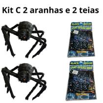 Kit C/4 Halloween 2 Aranha 75cm 2 Teia 120cm Halloween