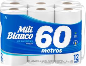 Kit c/ 4 Mili Bianco Papel Higienico 60m Folha Simples