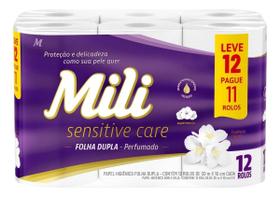 Kit c/ 4 Mili Sensitive Care Papel Higienico 30m 12 Rolos