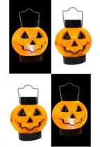 Kit C/ 4 Mini Lampião Abobora Led Decoração Halloween Festas