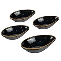 Kit C/ 4 Molheiras Para Shoyu Ou Molhos Preto Dourado 50 ml