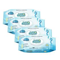 Kit c/ 4 Pacotes de Lenço Toalhas Umedecidas Aloe Vera Bebê Limpinho Premium c/ 90un