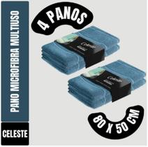 Kit C/ 4 Panos Mega Panão Em Microfibra Multiuso Azul - Tipo Toalha - Vidros - Secagem Automotiva