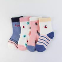 Kit c/ 4 Pares de Meia Algodão Infantil Cano Médio Menina