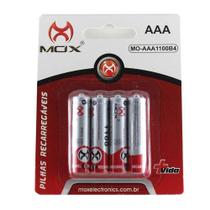 Kit c/4 Pilhas Palito Recarregáveis AAA de 1.000mAh Mox Premium