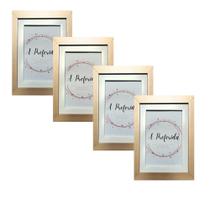 Kit c/ 4 Porta-Retrato Soft Color Dourado Moldura Dupla c/ vidro