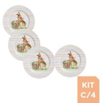 Kit c/4 Pratos Raso de Páscoa Color Rabbits Plus Listrado 28,5cm Alleanza