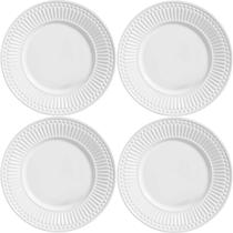 KIT C/4 Pratos Sobremesa de Cerâmica Roma Branco 20,5cm - Porto Brasil