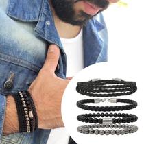 Kit C/4 Pulseiras Masculina de Couro Minimalista Corda Bolinha Kit C/4 Pulseiras Masculina de Couro Minimalista Corda Bolinha