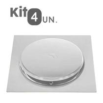 Kit C/ 4 Ralo Bestfer Click Inteligente 15x15 Cm Aço Inox Antiferrugem Quadrada Para Banheiro BFH2308