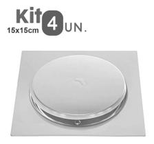 Kit C/ 4 Ralo Click Para Banheiro Inteligente 15x15 Anti Odor Aço Inox 7788-1 - Dc Importação