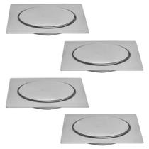 Kit C/4 Ralo Inox Para Piso Click Cromado 15x15 Cm