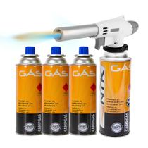 Kit C/4 Refil Gás Butano + 1 Maçarico Profissional Regulagem Gourmet