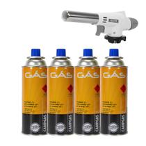 Kit C/4 Refil Gás Butano + 1 Maçarico Profissional Regulagem Gourmet - JFZ IMPORT