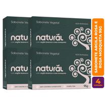 Kit c/ 4 Sabonete Vegano Argila Branca e Rosa Mosqueta 80g - Orgânico Natural Kit c/ 4 Sabonete Vegano Argila Branca e Rosa Mosqueta 80g - Orgânico Natural