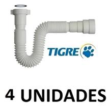 Kit C/4 Sifão Sanfonado Ajustável Tubo Universal Tigre Branco 5358