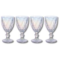 Kit c/ 4 Taça de Vidro Diamond Colorida 340ML Suco Água Eventos