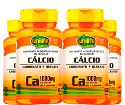 KIT C/4 Un. Suplemento Cálcio Quelato Ca Puro Vegan 60 Cápsulas - Unilife KIT C/4 Un. Suplemento Cálcio Quelato Ca Puro Vegan 60 Cápsulas - Unilife
