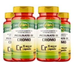 KIT C/4 Un. Suplemento Picolinato De Cromo 500mg Vegan 60 Cápsulas Unilife